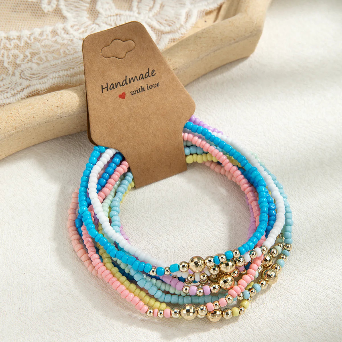 10pcs Dopamine Rainbow Rice Beads Anklet Sets For Women Elastic Rope Chain Colorful Ankle Bracelet Foot Jewelry Accessories