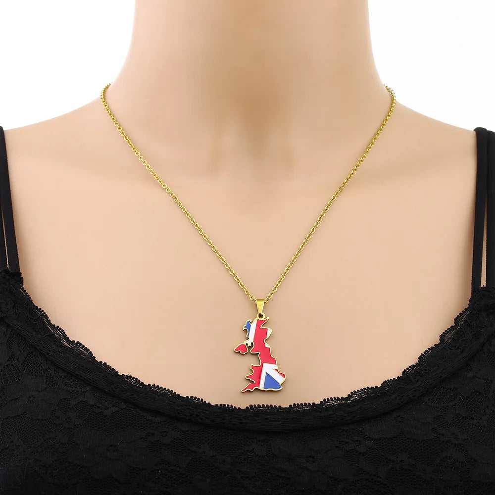 2024 New fashion stainless steel United Kingdom of Great Britain and Northern Ireland map Necklace for women and men couples Eth
