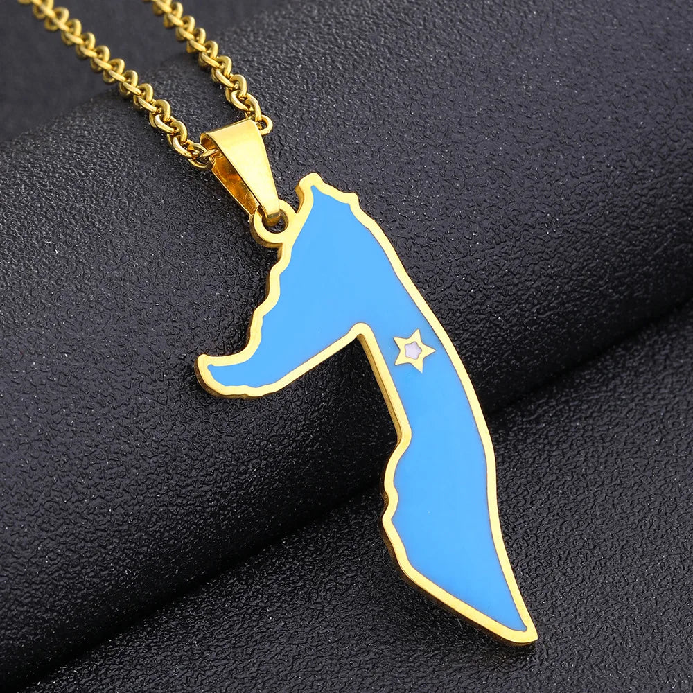 2024 New fashion stainless steel Somali drip oil map necklace for women and men couples ethnic style accessory collarbone chain