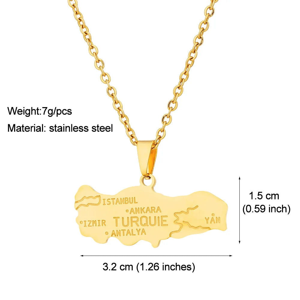 2024 New fashion stainless steel Turkish map necklace for women and men couples ethnic style accessory collarbone chain annivers