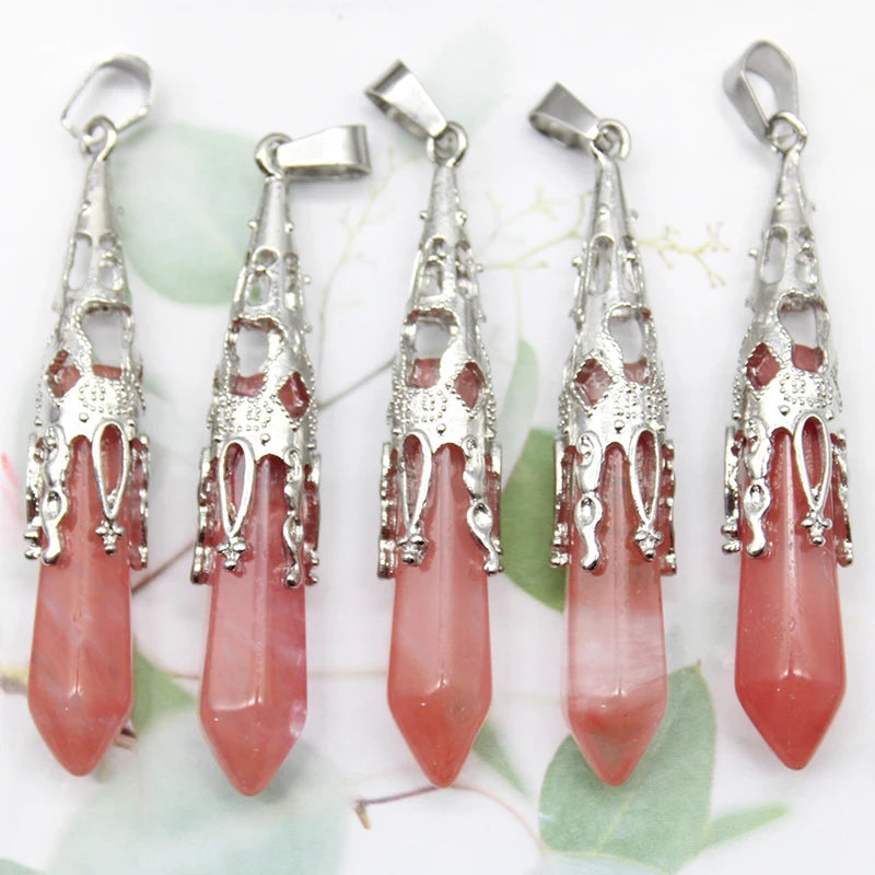 16pcs Crystal Pendulum for Divination Dowsing Natural Gem Stone Amethyst Hexagon Pendant For DIY Jewelry Making Necklace Pendant