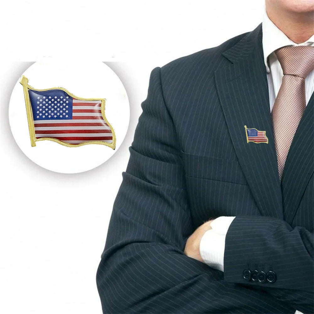 American Flag Hat Tie Tack Badge 3D Waving Lapel Pin United States Paint Pin Brooch Decor