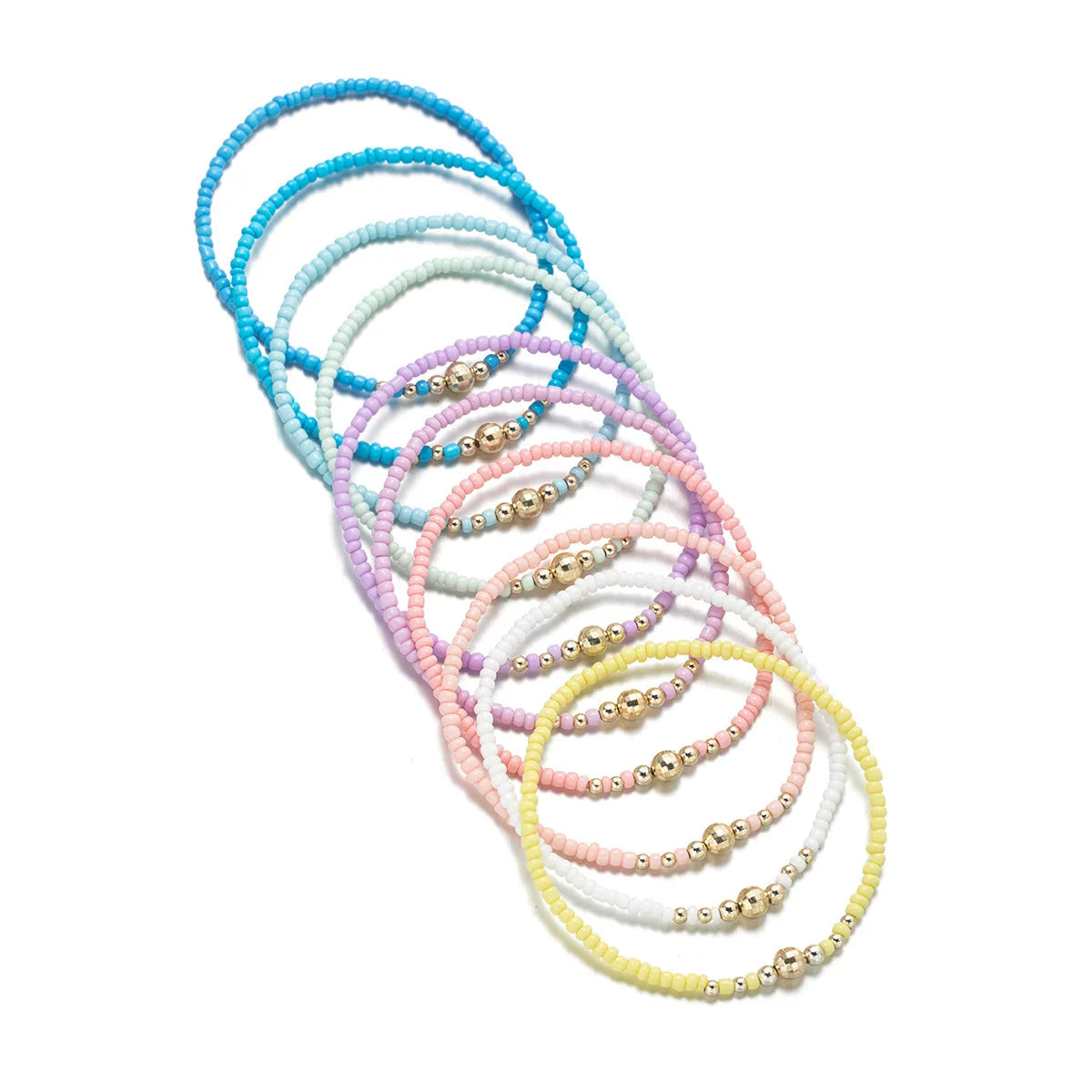 10pcs Dopamine Rainbow Rice Beads Anklet Sets For Women Elastic Rope Chain Colorful Ankle Bracelet Foot Jewelry Accessories