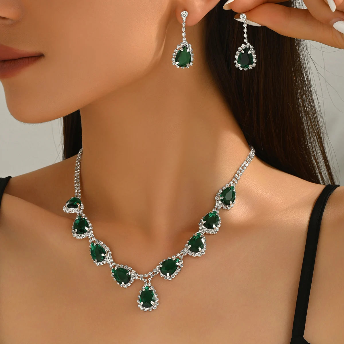 3PC/set Women's Fashion Copper Claw Chain Series Water Drop Necklace Earrings Jewelry Set Wedding Banquet Party Holiday Gift