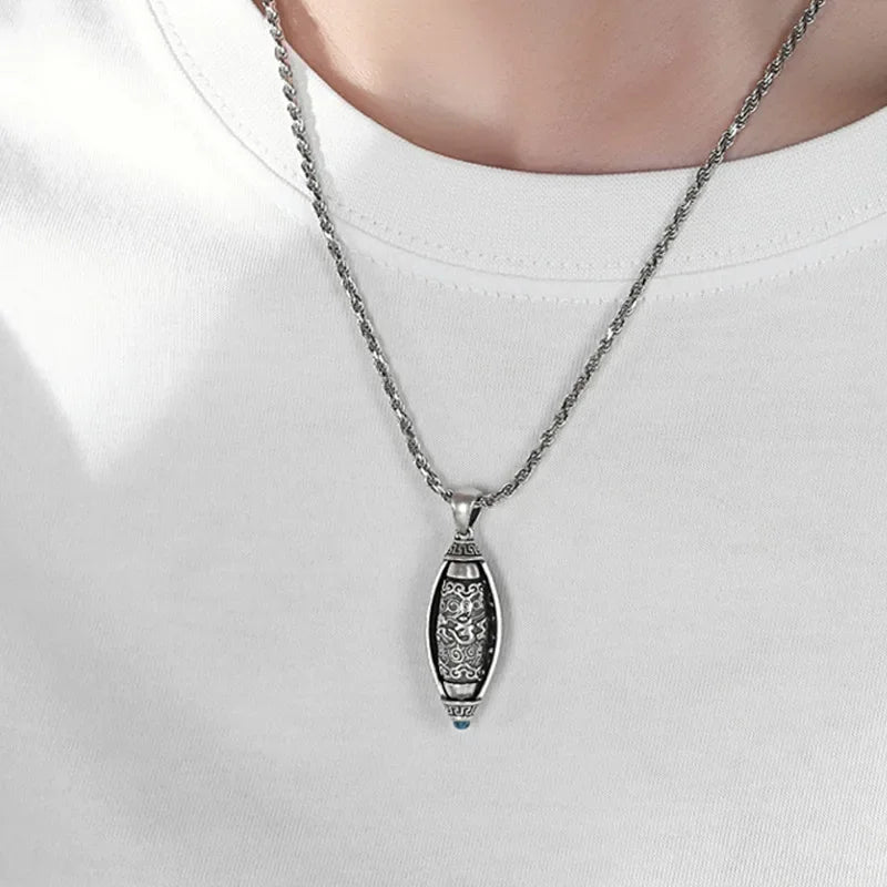 Fashion Six-character Scripture Buddha Necklace for Men and Women Retro Hollow Pattern Prayer Wheels Pendant Jewelry Accessories