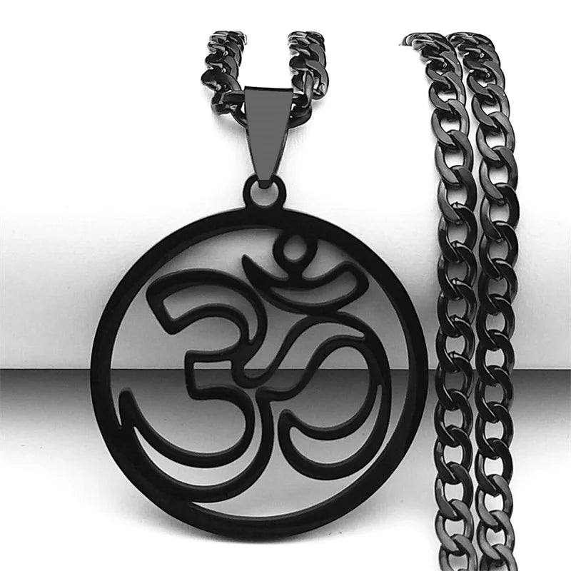 Yoga Lotus Om Symbol Pendant Necklace for Women Men Stainless Steel Gold Color Male Chain Buddhist Jewelry collar 8415-QKC