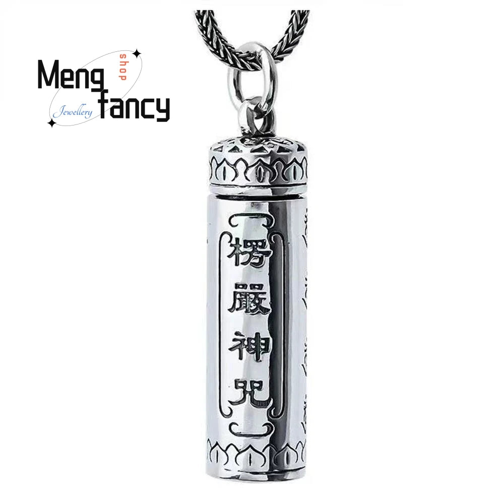 Vintage Ethnic Style Sterling Silver Simple Fashion Shurangama Mantra Buddha's Hand Wu Box Pendant Mascot Exquisite Holiday Gift