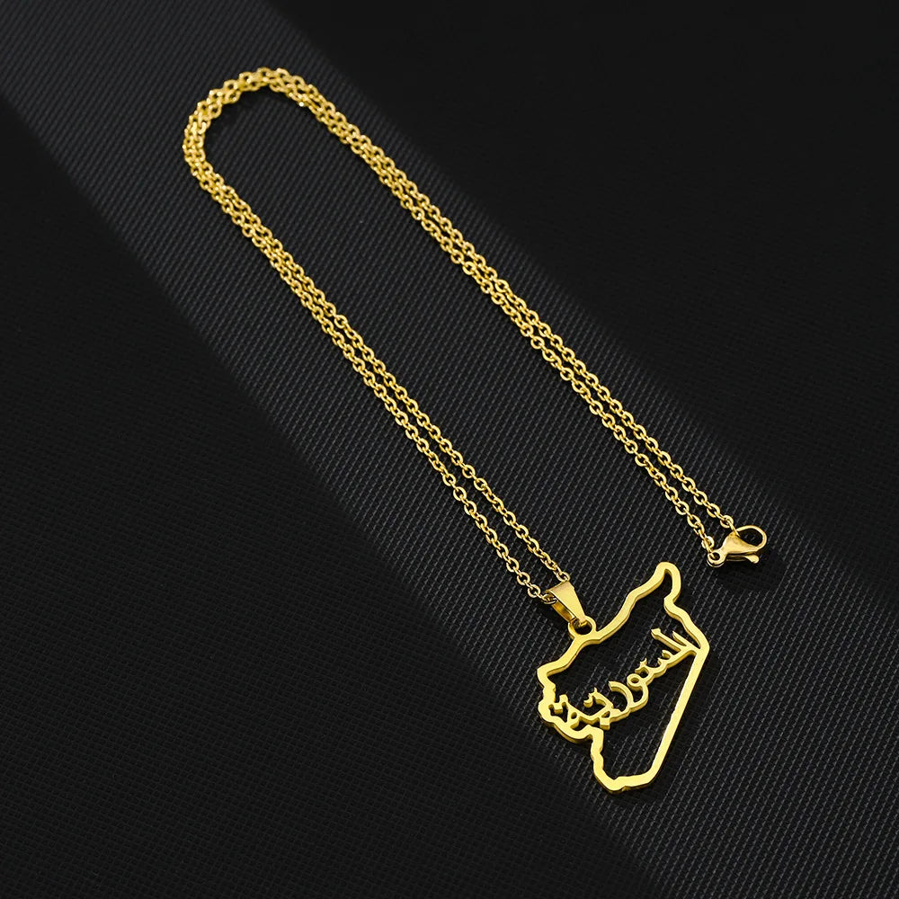 2024 new fashion stainless just Syria map pendant necklace temperament everything collarbone chain birthday anniversary gift