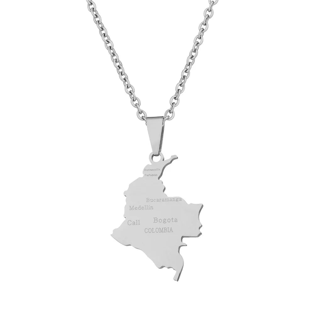2024 New fashion stainless steel Columbia map with city necklace for women and men couples ethnic style accessory collarbone cha