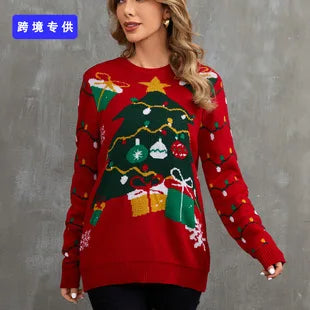 2025New Sweater Christmas Gift Sweater European and American Autumn and Winter Lazy Style Pullover Knitted Sweater