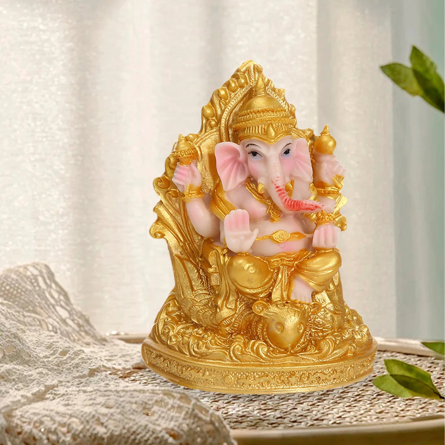 Ganesha Sitting Buddha Statue Decorative Collectible Handmade Craft Sculpture for Living Room Bedroom Home Bookshelf Office