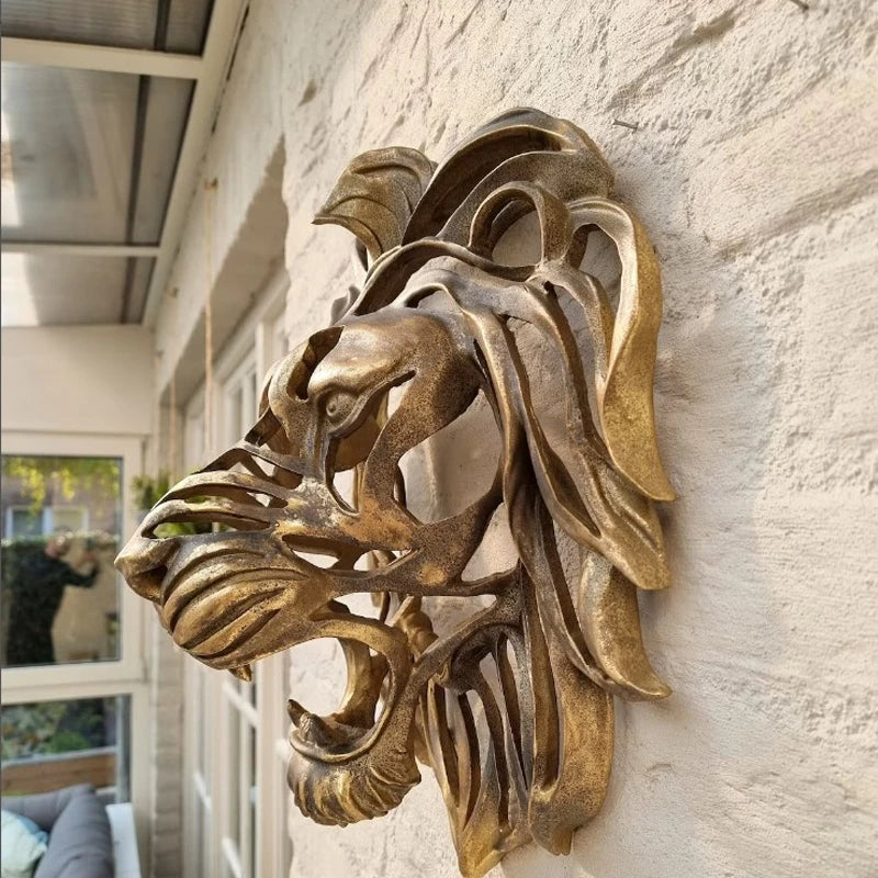 28cm Large Lion Head Wall Mounted Art Sculpture Gold Resin Lion Head Art Wall Luxury Decor Bedroom Decoration