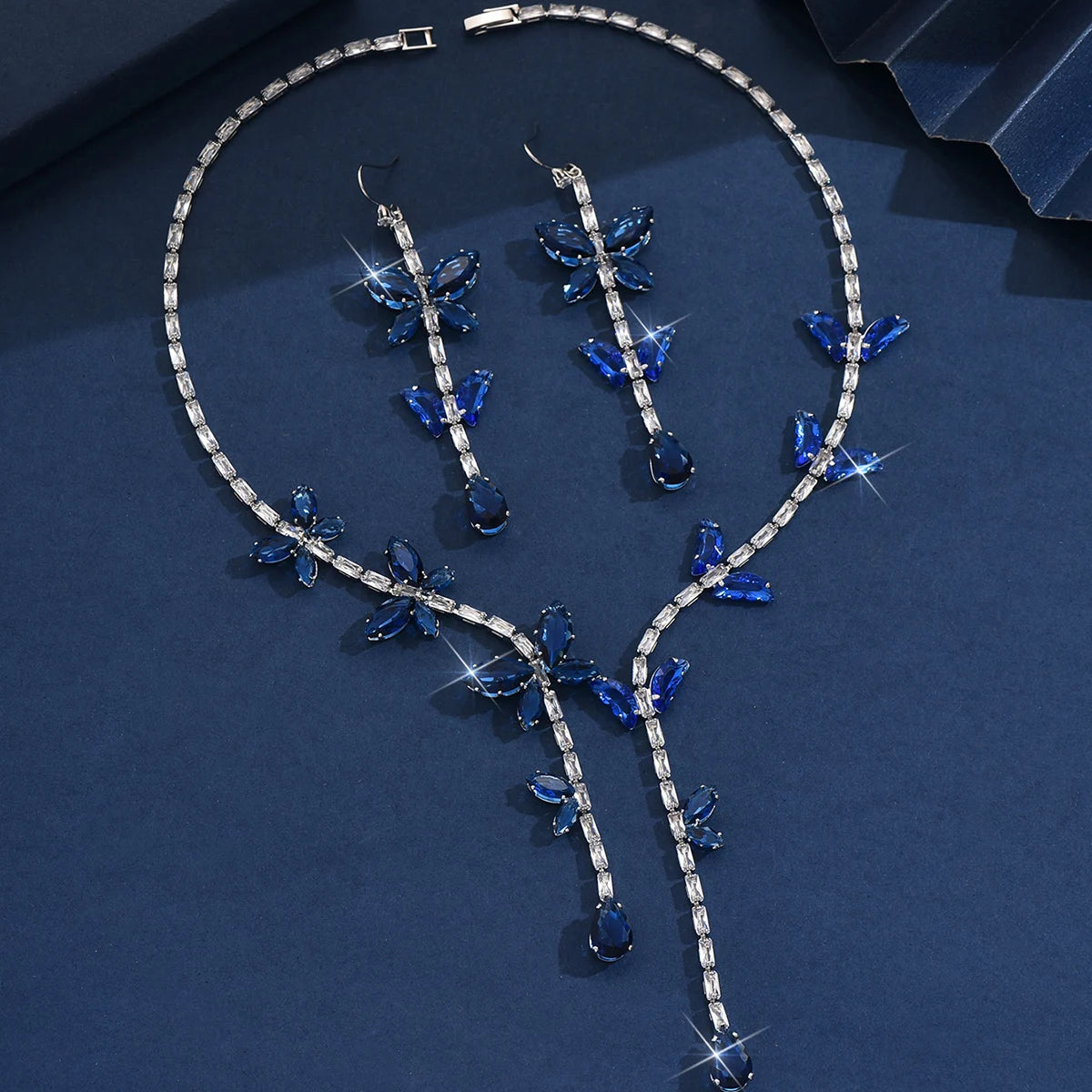 3PC Women's Fashion and Luxury Butterfly Zircon Necklace Earrings Jewelry Set Suitable for Wedding, Party, Festival Gifts-8550