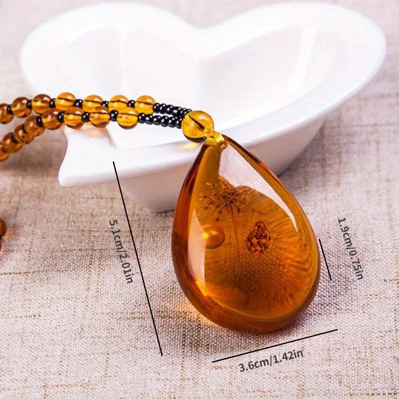 1pcs Amber Flotation Brine Beeswax Bead Necklace Honey Brazilian Amber Necklace Endant Handmade Ethnic Style Pendant Ornament