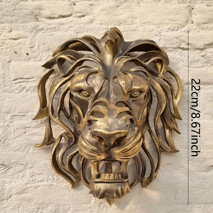 28cm Large Lion Head Wall Mounted Art Sculpture Gold Resin Lion Head Art Wall Luxury Decor Bedroom Decoration