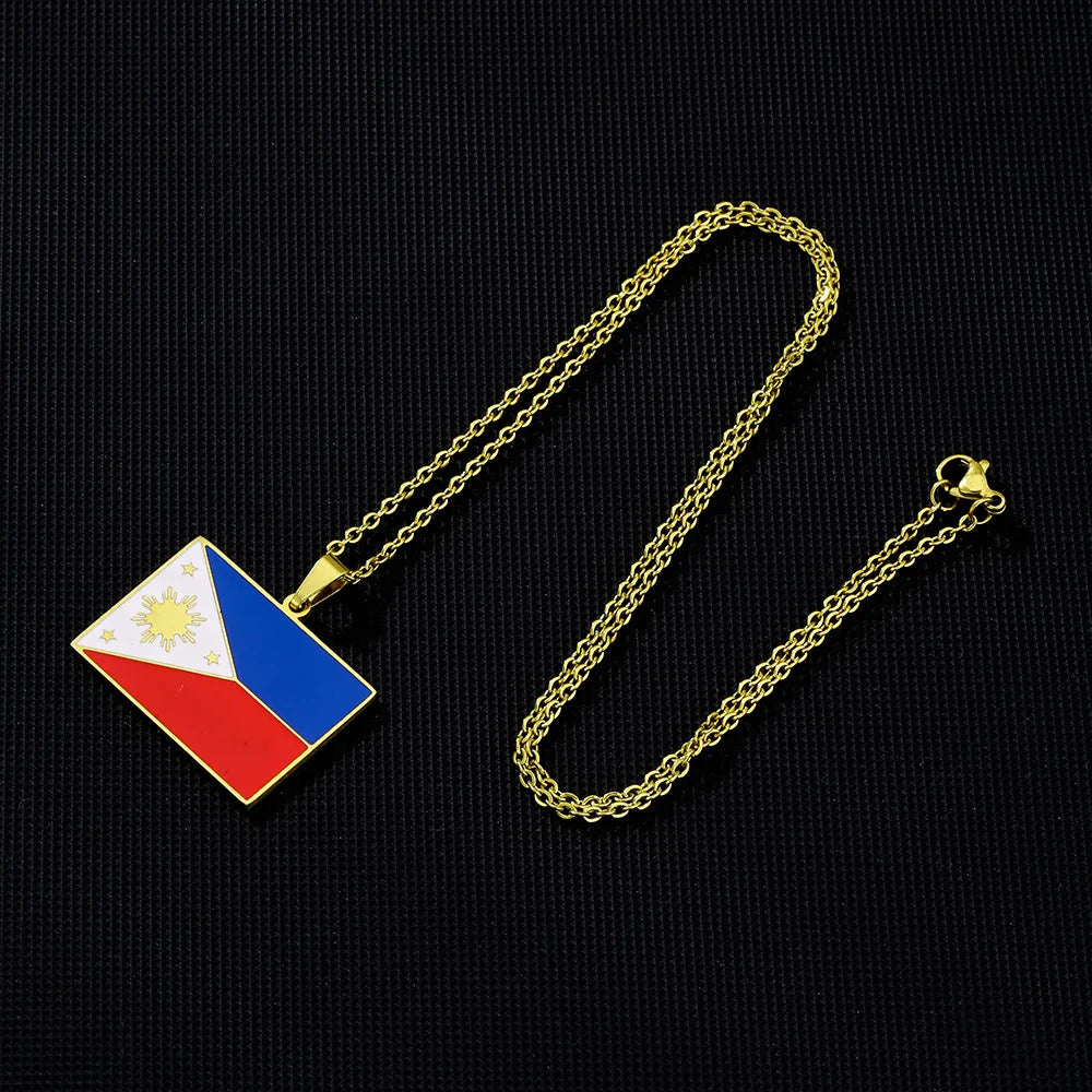 2024 New fashion stainless steel Philippine flag necklace for men and women geometric ethnic style collarbone chain anniversary