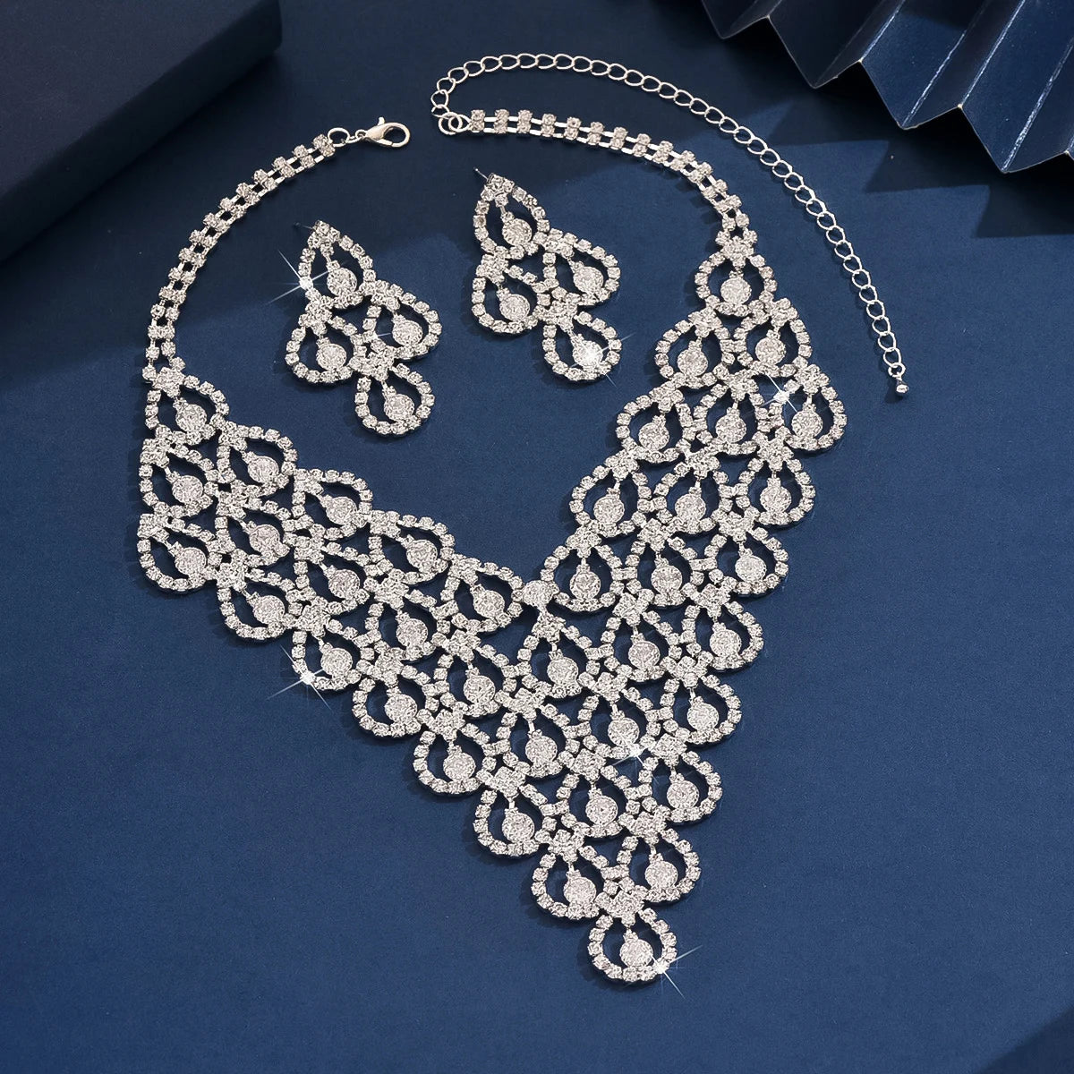 3PC Women's Fashion Zircon Geometric Necklace Earrings Jewelry Set Simple and Versatile Wedding Party Festival Gift-8571