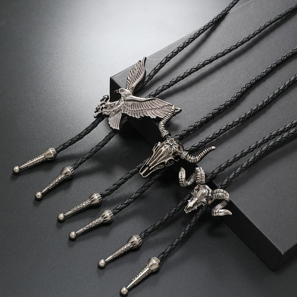 Vintage Cowboy Jazz Hat Alloy mens bolo tie Men Women Leather Rope Long Necklace Sweater Chain shirts Bolo Tie Men Accessories