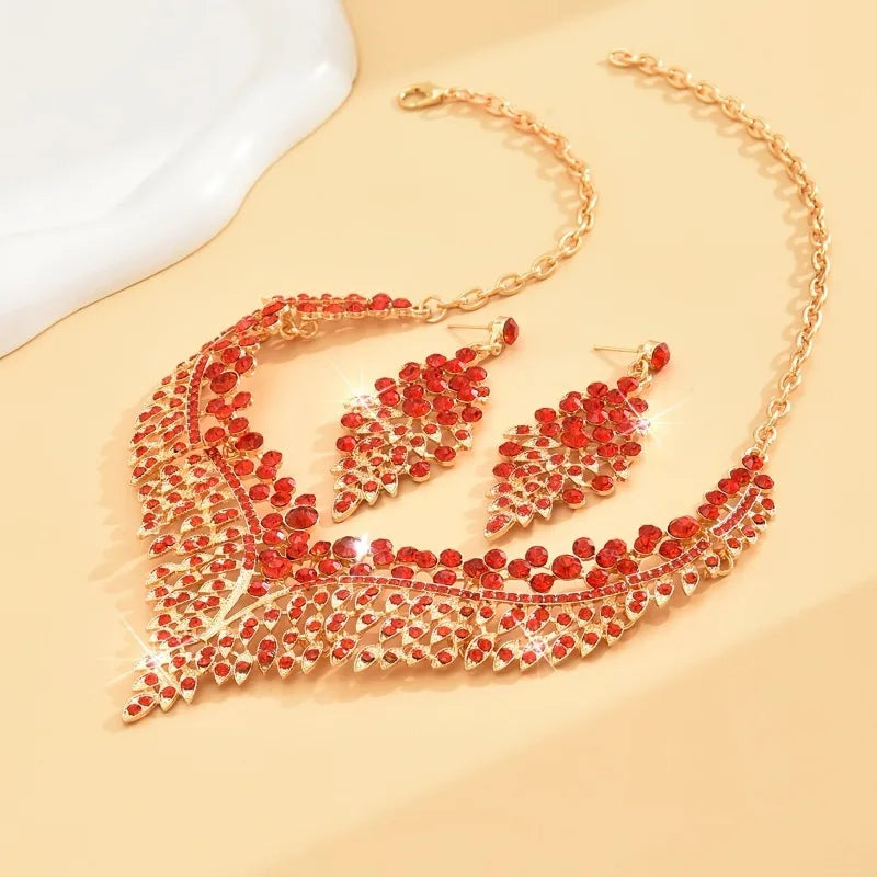 3PC Women's Fashion Trend Starry Sky Conical Leaf Necklace Earrings Jewelry Set Wedding Banquet Party Festival Jewelry Gifts