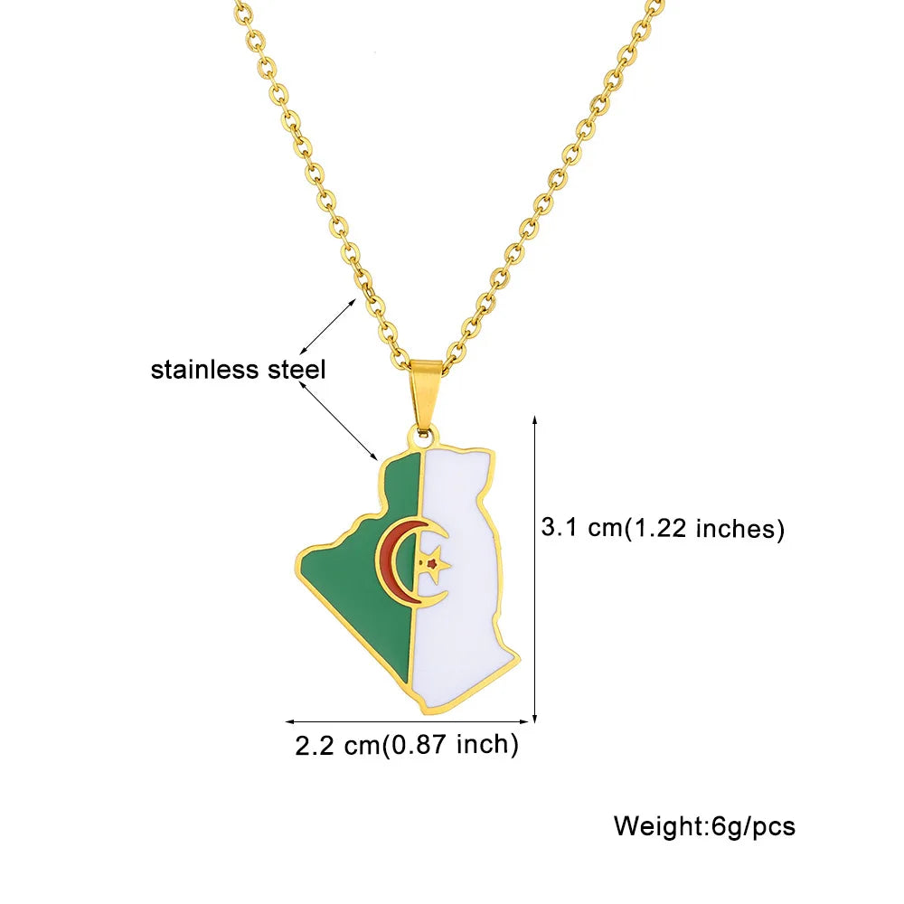 2024 new fashion stainless steel Algerian map pendant necklace temperament everything collarbone chain birthday anniversary smal