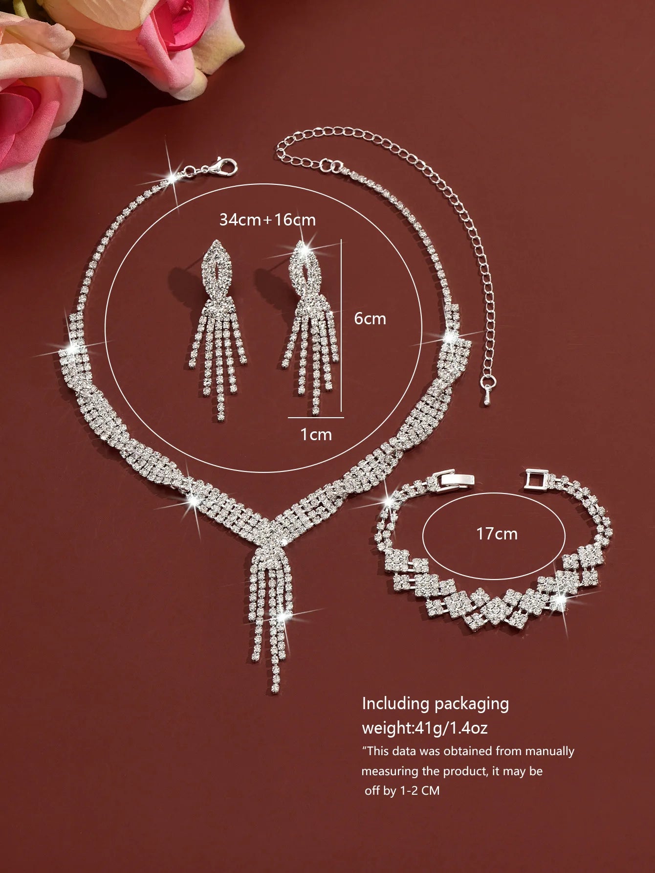 4-piece Wedding Season WOMEN'S High-end Claw Chain Necklace with Earrings and Bracelet Set, Banquet and Party Accessories