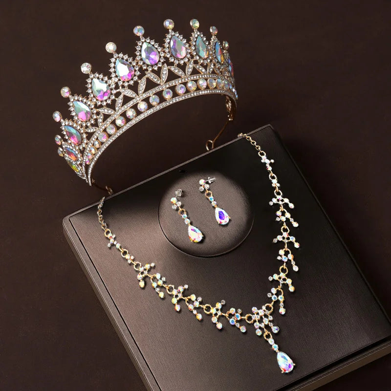 4 Pcs/Set Baroque Rhinestone Bridal Jewelry Set for Brides Wedding Headpieces Ladies Event Evening Ball Accessories