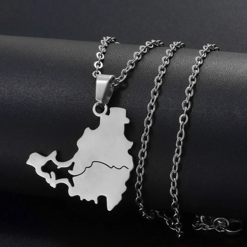 Anniyo Stainless Steel Sint Maarten and Saint-Martin Island Pendant Necklace SXM Saint Martin Jewelry #325801