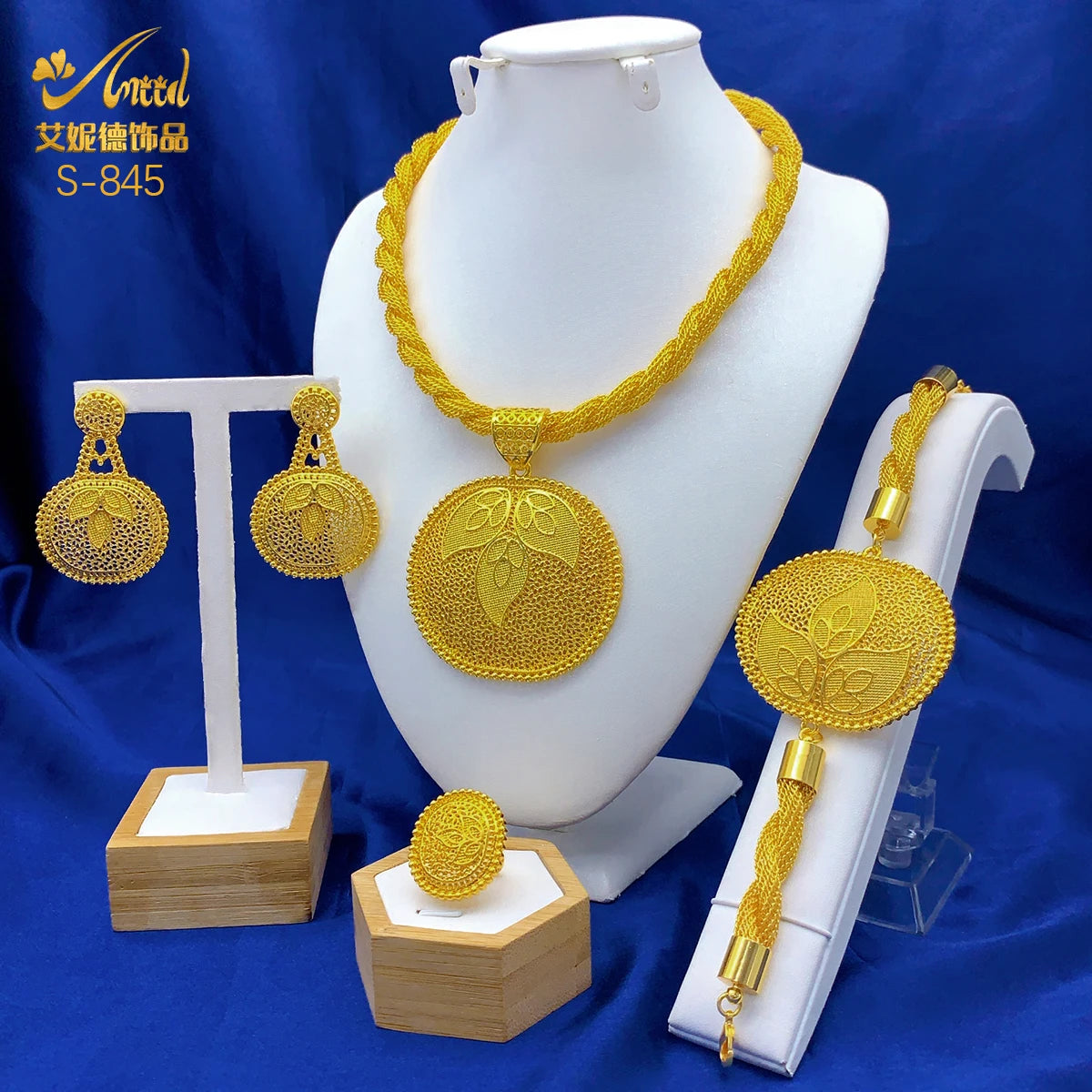 Luxury Indian Dubai Irregular Necklace And Earrings Jewelry Sets For Women Ethiopian Bridal 24k Gold Color Set Wedding