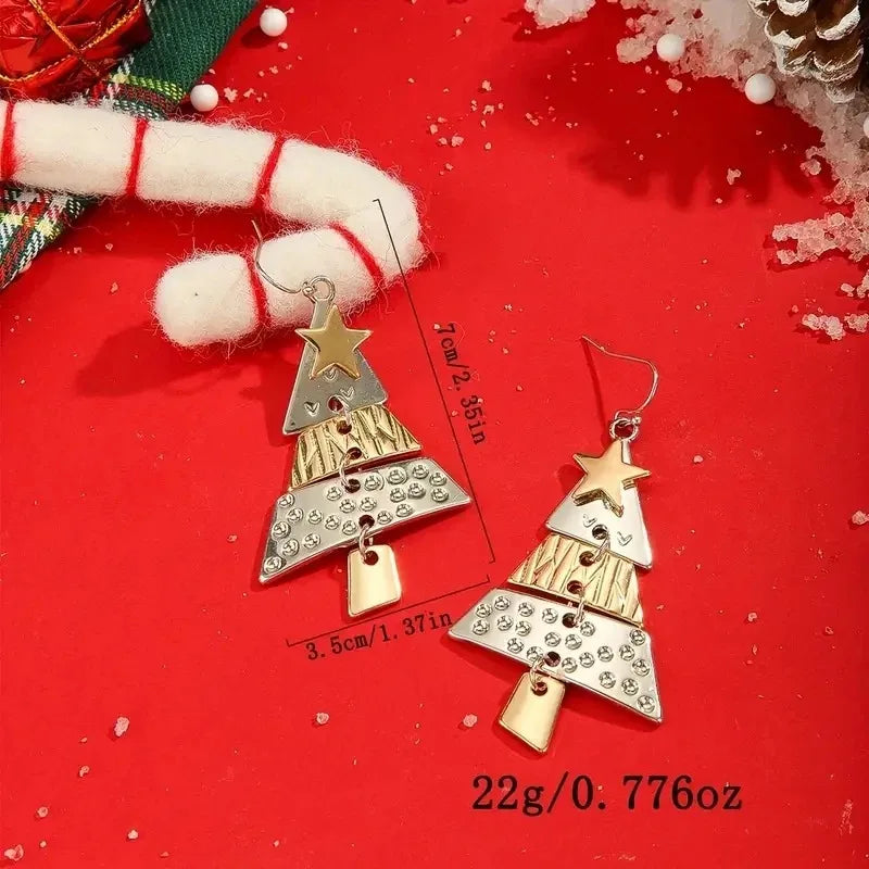 Vintage Metal Christmas Tree Long Drop Earrings for Fashion Women Girls Holiday Party Jewelry Acccessories Christmas Gift