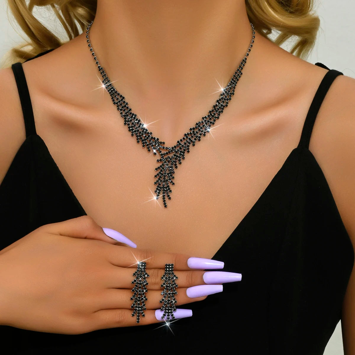 3PC Women's Fashion Trend Claw Chain Series Mimosa Flower Earrings Necklace Jewelry Set Wedding Banquet Party Holiday Gift