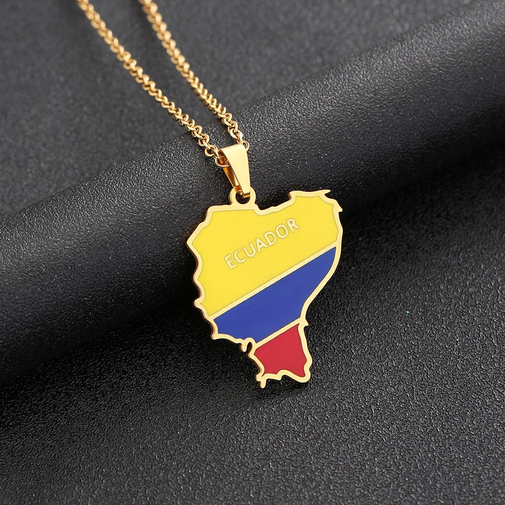 2024 New fashion stainless steel Ecuador map necklace for men and women geometric ethnic style collarbone chain anniversary smal