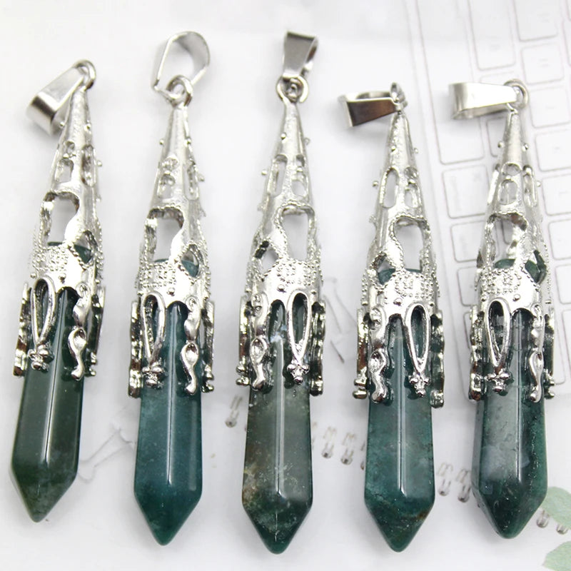 16pcs Crystal Pendulum for Divination Dowsing Natural Gem Stone Amethyst Hexagon Pendant For DIY Jewelry Making Necklace Pendant