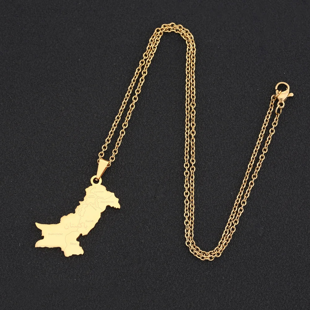 2024 New fashion stainless steel Pakistan map with Urdu pendant necklace for men and women couples fashion sweater chain