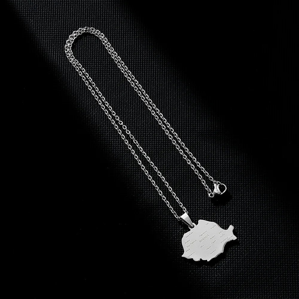 2024 new fashion stainless steel Romania map with city pendant necklace temperament everything collarbone chain birthday anniver