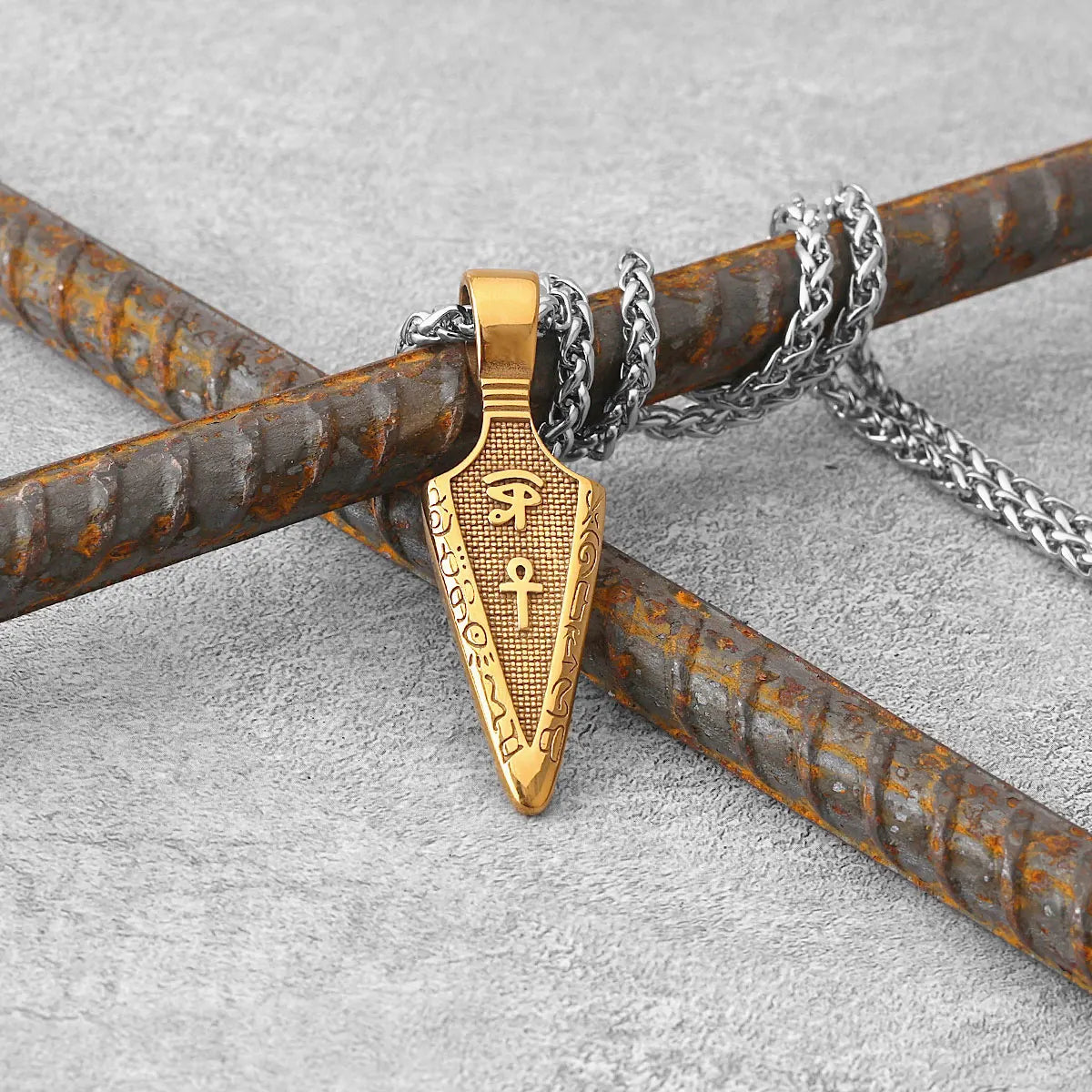 Viking Stainless Steel Gold Color Spear Pendant Necklace Scandinavian Rune Amulet Black Necklace Jewelry Men's Punk Hip Hop Gift