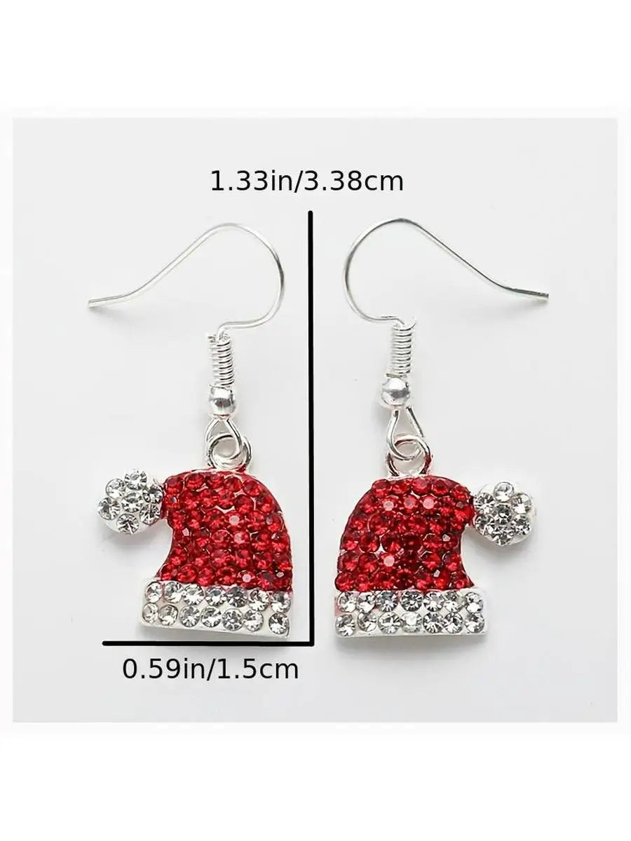 1 Pair Women's Cute Christmas Hat Earrings with Deer Christmas Hat Synthetic Zirconia Stud Earrings Christmas Ornament Gift