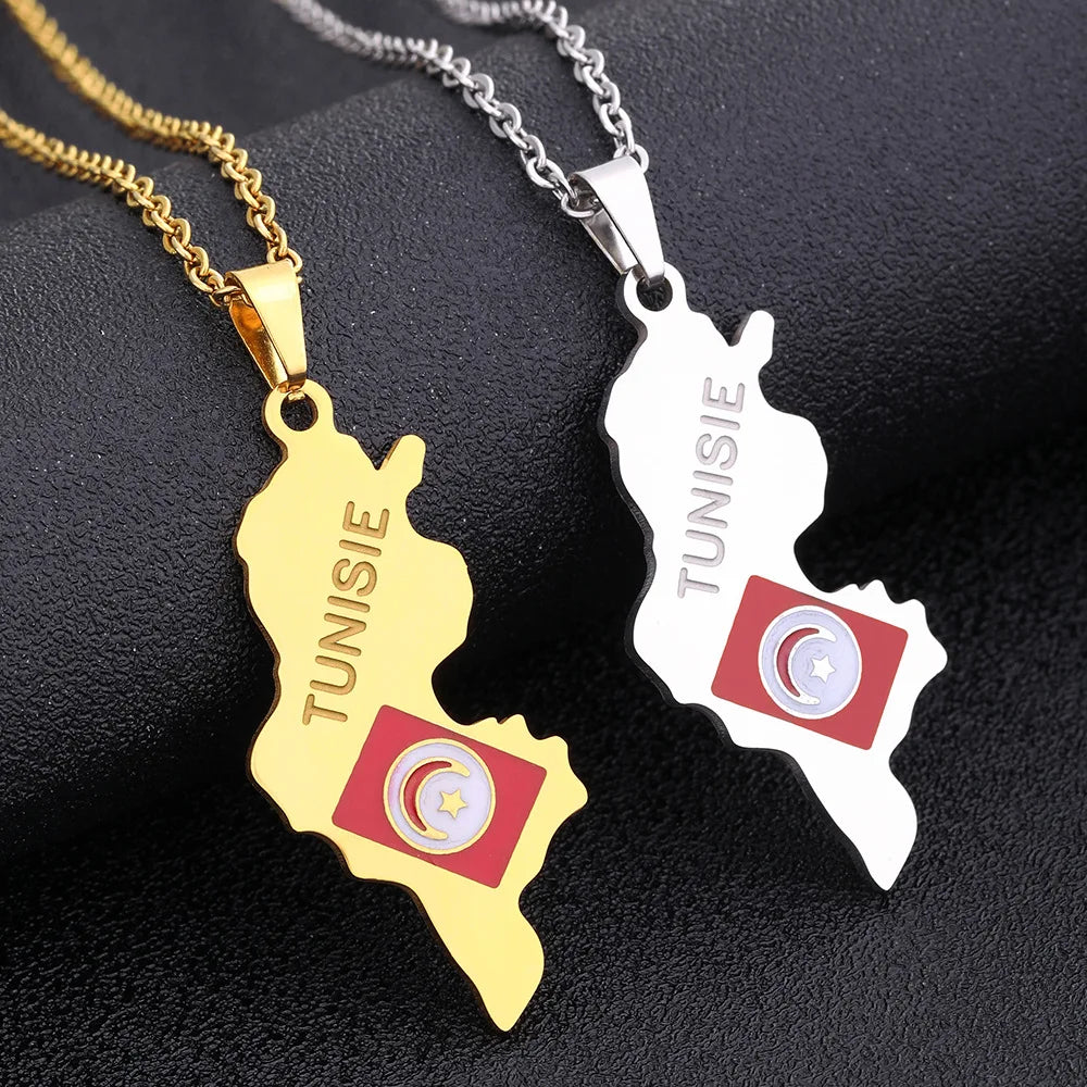 2024 new fashion stainless steel Tunisian map necklace for men and women geometric national style collarbone chain anniversary s