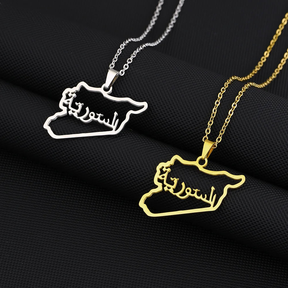 2024 new fashion stainless just Syria map pendant necklace temperament everything collarbone chain birthday anniversary gift