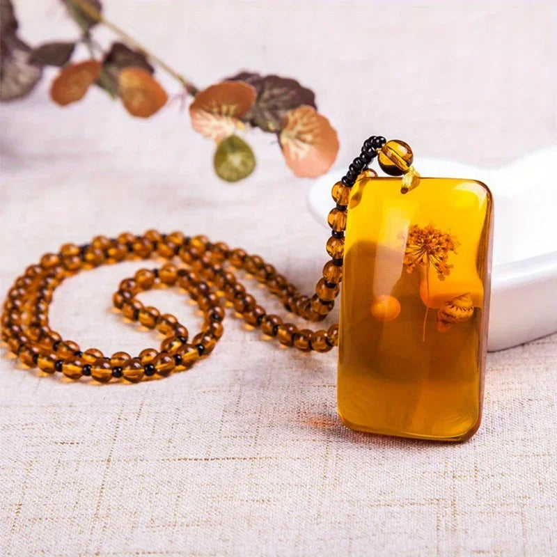 1pcs Amber Flotation Brine Beeswax Bead Necklace Honey Brazilian Amber Necklace Endant Handmade Ethnic Style Pendant Ornament