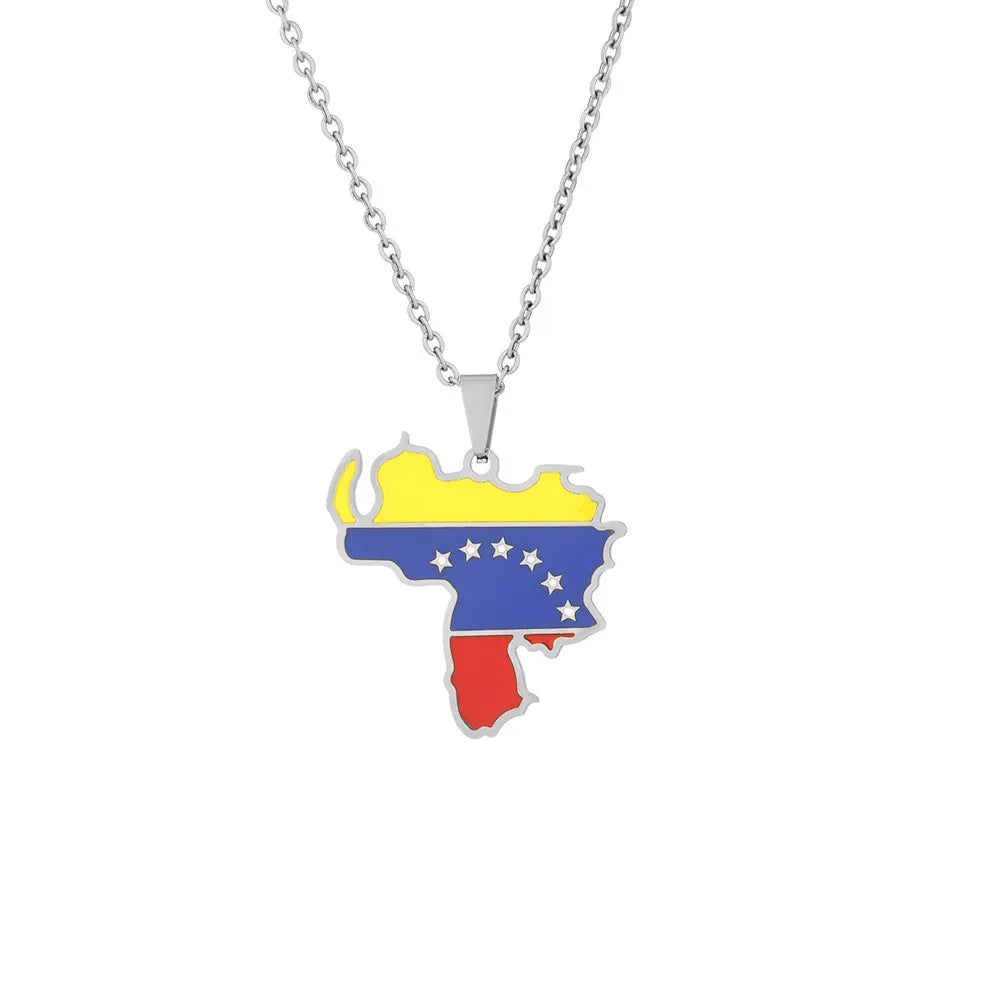2024 New fashion stainless steel Venezuela map necklace for men and women geometric ethnic style collarbone chain anniversary sm