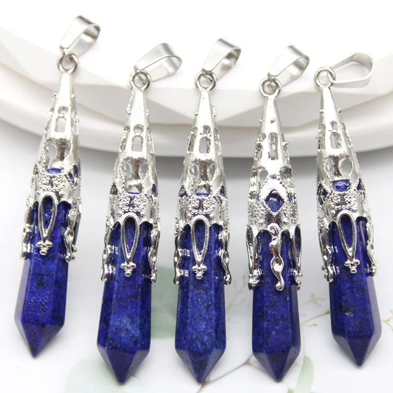 16pcs Crystal Pendulum for Divination Dowsing Natural Gem Stone Amethyst Hexagon Pendant For DIY Jewelry Making Necklace Pendant