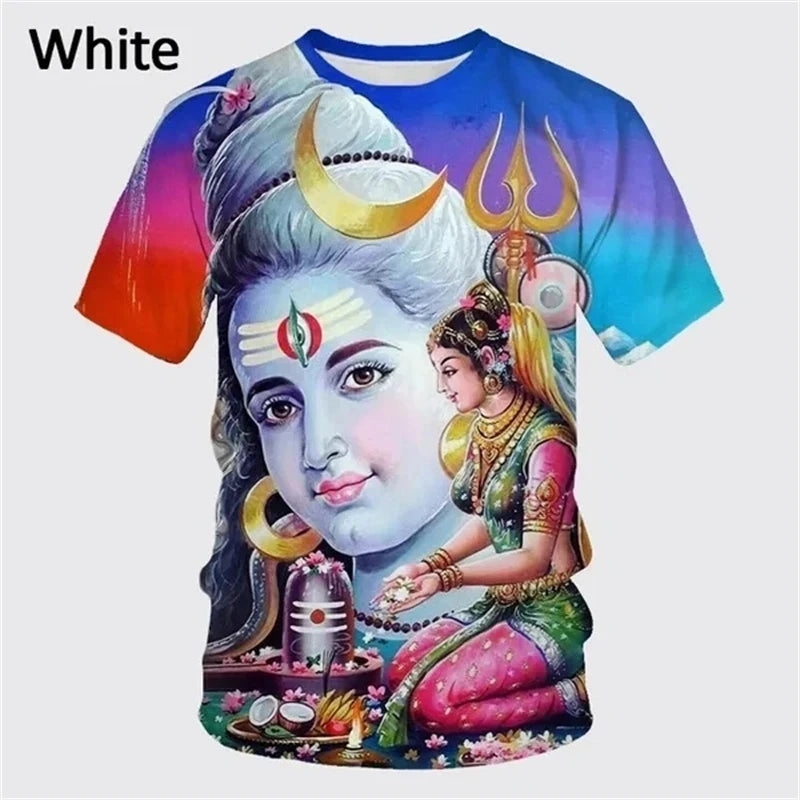 Latest Fashion Hindu God Shiva 3D Printed Men's T-shirt Summer Cool and Casual O-neck Short Sleeve T-shirt