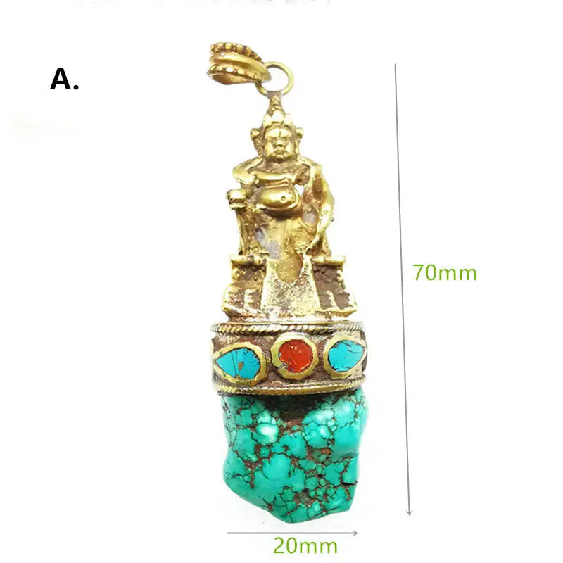 Tibet Ethnic Treasure God Buddha Amulet Pendants Brass Handicrafts TBP504