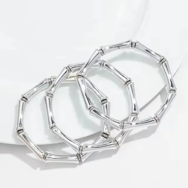 3pcs Leopard Acrylic Bamboo Women's Hand Bracelets Retro Stack Thin Tube Beaded Elastic Bracelet Bangle Couple Jewelry Gift