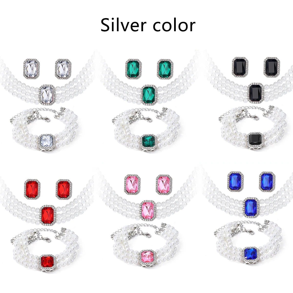 4-piece luxurious multi-layer imitation pearl necklace, earring bracelet, bridal rhinestone wedding jewelry set
