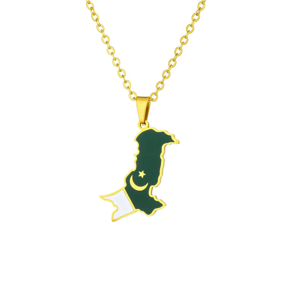 2024 new fashion stainless just Pakistan map flag pendant necklace temperament everything collarbone chain birthday anniversary