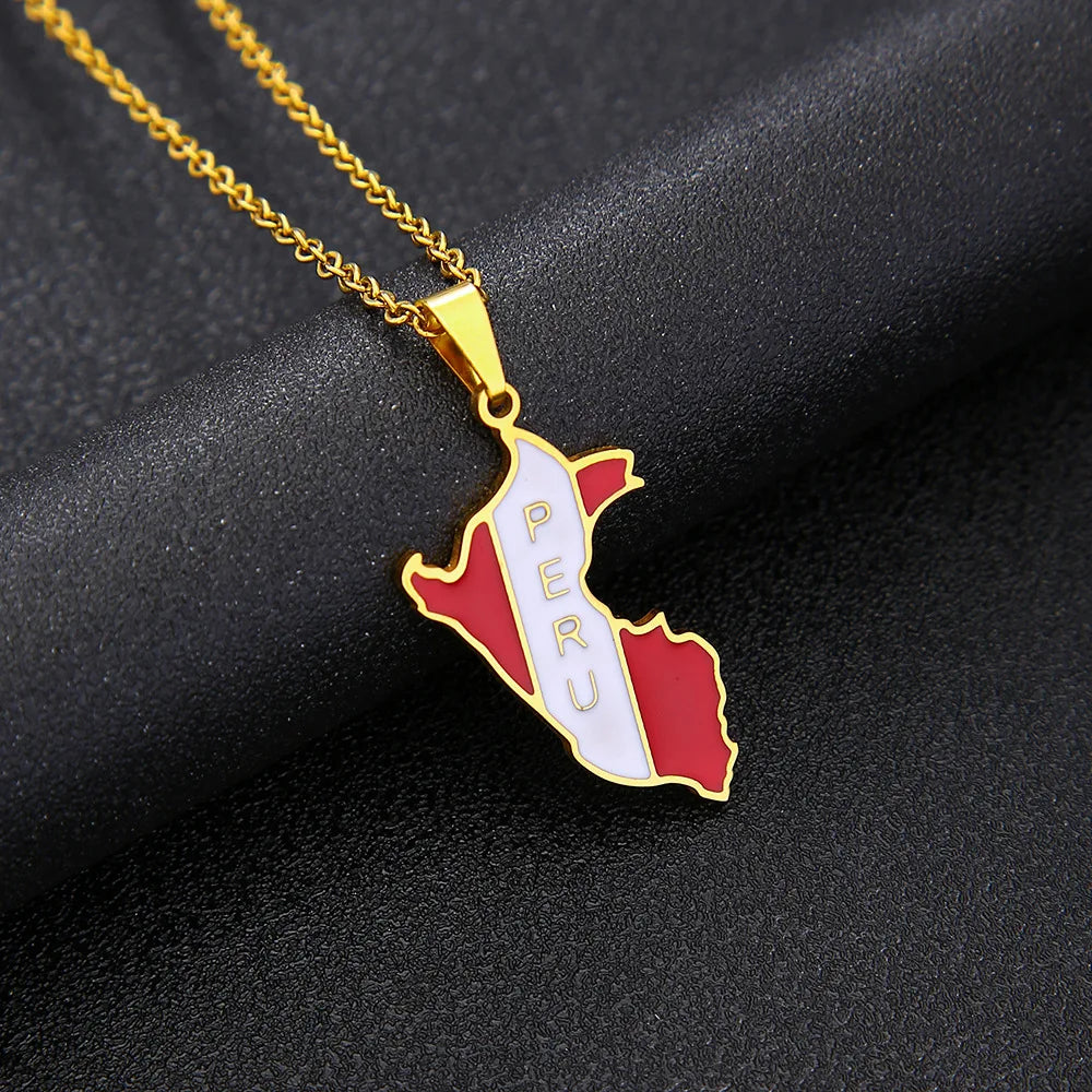 2024 New fashion stainless steel Peru drip oil map necklace for men and women geometric ethnic style collarbone chain anniversar