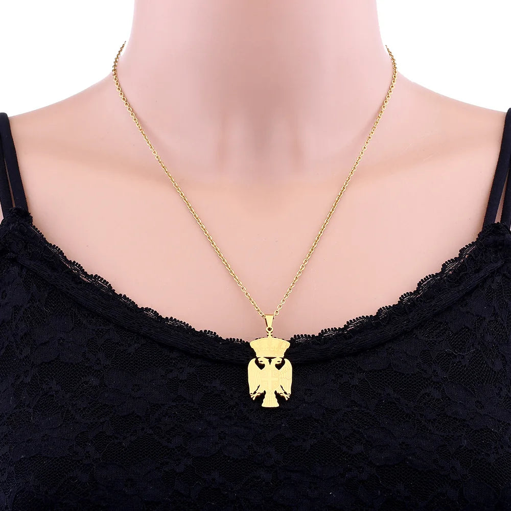 2024 new fashion stainless steel Republic of Serbia eagle pendant necklace temperament everything collarbone chain birthday anni
