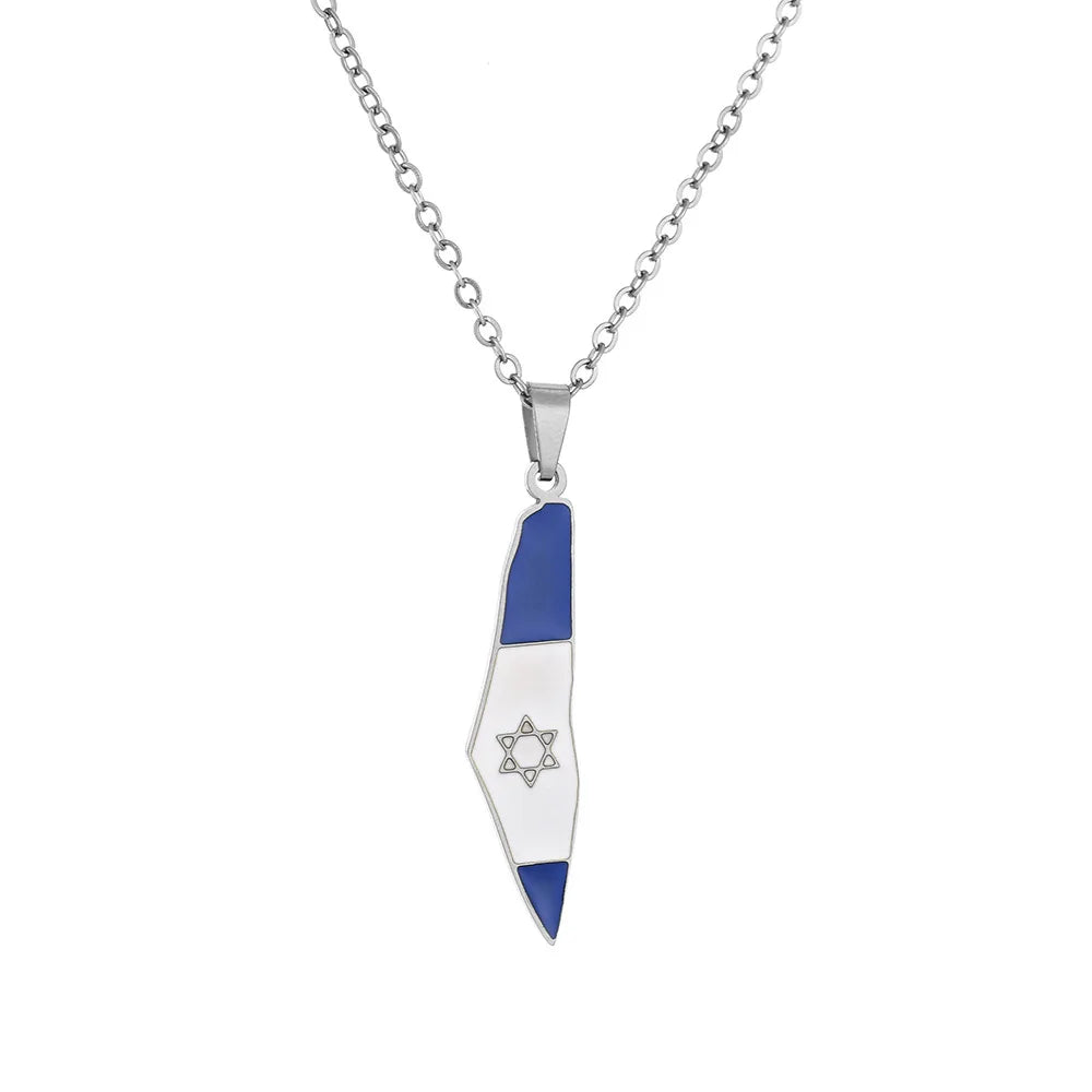2024 new fashion stainless just Israel six stars map flag pendant necklace temperament everything collarbone chain birthday anni
