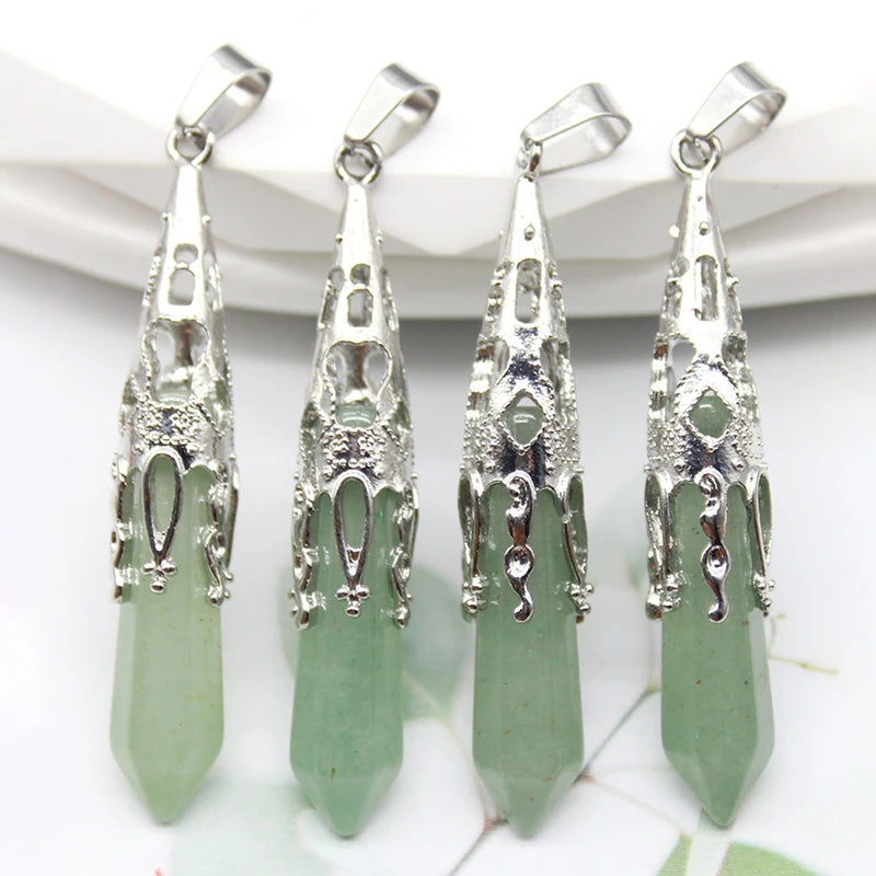 16pcs Crystal Pendulum for Divination Dowsing Natural Gem Stone Amethyst Hexagon Pendant For DIY Jewelry Making Necklace Pendant